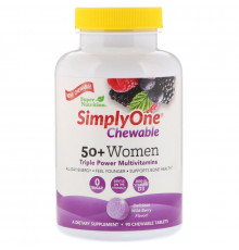 Super Nutrition, SimplyOne, Women 50+ Triple Power Multivitamin, Wild-Berry Flavor, 90 Chewable Tablets