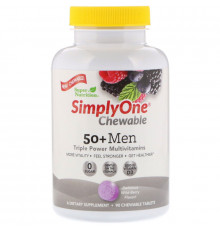 Super Nutrition, SimplyOne, 50+ Men Triple Power Multivitamin, Wild-Berry Flavor, 90 Chewable Tablets