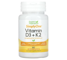 Super Nutrition, витамины D3 и К2, 60 растительных капсул