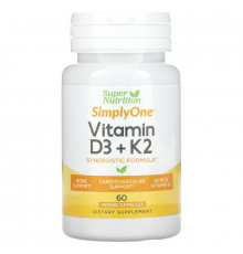 Super Nutrition, витамины D3 и К2, 60 растительных капсул
