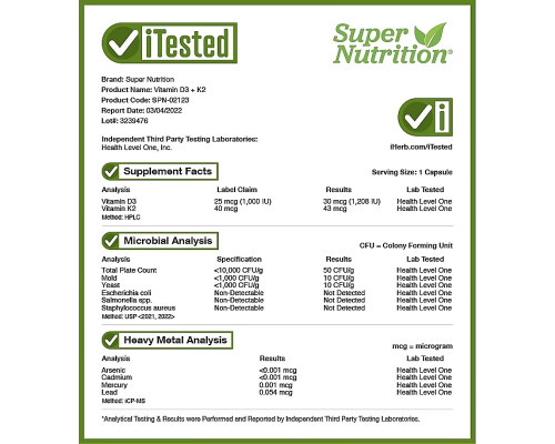 Super Nutrition, витамины D3 и К2, 60 растительных капсул Super Nutrition, витамины D3 и К2, 60 растительных капсул