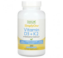 Витамин D Super Nutrition, витамины D3 и К2, 240 растительных капсул