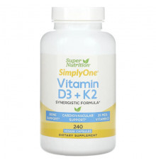 Витамин D Super Nutrition, витамины D3 и К2, 240 растительных капсул