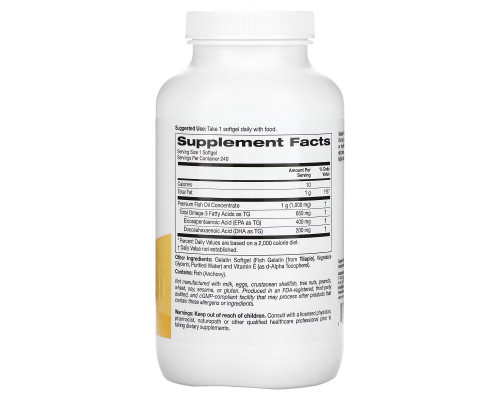 Super Nutrition, рыбий жир с омега-3, 1000 мг, 240 капсул из рыбьего желатина Super Nutrition, рыбий жир с омега-3, 1000 мг, 240 капсул из рыбьего желатина