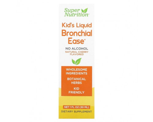 Детское здоровье Super Nutrition, Kid's Liquid Bronchial Ease, без спирта, вишня, 30 мл (1 жидк. унция) Детское здоровье Super Nutrition, Kid's Liquid Bronchial Ease, без спирта, вишня, 30 мл (1 жидк. унция)
