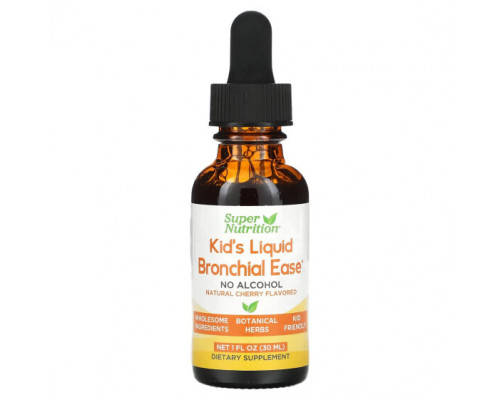 Детское здоровье Super Nutrition, Kid's Liquid Bronchial Ease, без спирта, вишня, 30 мл (1 жидк. унция) Детское здоровье Super Nutrition, Kid's Liquid Bronchial Ease, без спирта, вишня, 30 мл (1 жидк. унция)