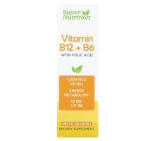 Super Nutrition, Vitamin B12 + B6 with Folic Acid, 1 fl oz (30 ml)