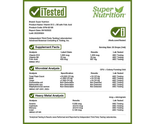 Super Nutrition, Vitamin B12 + B6 with Folic Acid, 1 fl oz (30 ml) Super Nutrition, Vitamin B12 + B6 with Folic Acid, 1 fl oz (30 ml)
