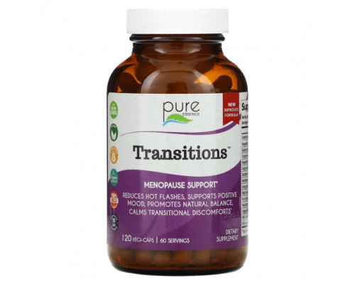 Женское здоровье Pure Essence, Transitions, для поддержки менопаузы, 120 растительных капсул Женское здоровье Pure Essence, Transitions, для поддержки менопаузы, 120 растительных капсул