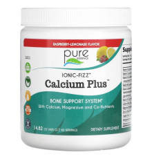 Кальций Pure Essence, Ionic-Fizz Calcium Plus, со вкусом малинового лимонада, 420 г (14,82 унции)
