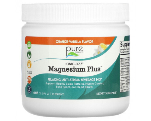 Магний Pure Essence, Ionic-Fizz, Magnesium Plus, апельсин и ваниль, 171 г (6,03 унции) Магний Pure Essence, Ionic-Fizz, Magnesium Plus, апельсин и ваниль, 171 г (6,03 унции)