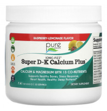 Кальций Pure Essence, Ionic-Fizz, Super DK Calcium Plus, малиновый лимонад, 210 г (7,41 унции)