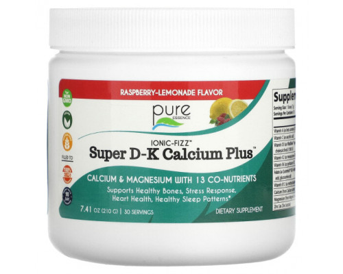 Кальций Pure Essence, Ionic-Fizz, Super DK Calcium Plus, малиновый лимонад, 210 г (7,41 унции) Кальций Pure Essence, Ionic-Fizz, Super DK Calcium Plus, малиновый лимонад, 210 г (7,41 унции)