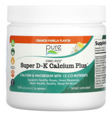 Кальций Pure Essence, Ionic-Fizz, Super DK Calcium Plus, апельсин и ваниль, 210 г (7,41 унции)