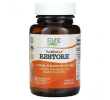 Пребиотики и пробиотики Pure Essence, PureBiotics, Restore, 30 веганских капсул с отсроченным высвобождением