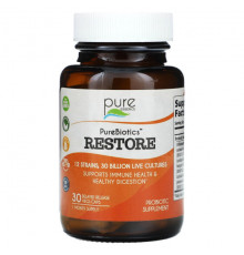 Пребиотики и пробиотики Pure Essence, PureBiotics, Restore, 30 веганских капсул с отсроченным высвобождением