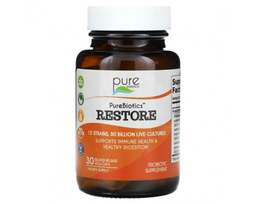 Пребиотики и пробиотики Pure Essence, PureBiotics, Restore, 30 веганских капсул с отсроченным высвобождением Пребиотики и пробиотики Pure Essence, PureBiotics, Restore, 30 веганских капсул с отсроченным высвобождением