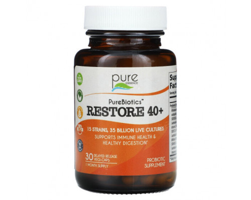 Пребиотики и пробиотики Pure Essence, PureBiotics, Restore 40+, 35 млрд, 30 веганских капсул с отсроченным высвобождением Пребиотики и пробиотики Pure Essence, PureBiotics, Restore 40+, 35 млрд, 30 веганских капсул с отсроченным высвобождением