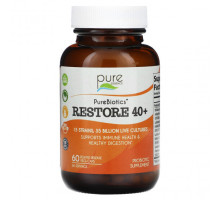 Для пищеварительной системы Pure Essence, PureBiotics, Restore 40+, 35 млрд, 60 растительных капсул с отсроченным высвобождением