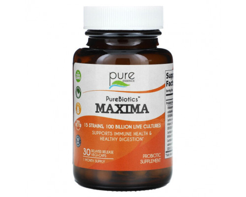 Пребиотики и пробиотики Pure Essence, PureBiotics, Maxima, 100 млрд, 30 веганских капсул с отсроченным высвобождением Пребиотики и пробиотики Pure Essence, PureBiotics, Maxima, 100 млрд, 30 веганских капсул с отсроченным высвобождением