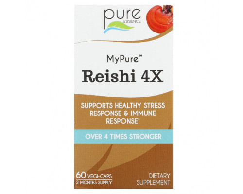 Грибы Pure Essence, MyPure, рейши 4X, 60 растительных капсул Грибы Pure Essence, MyPure, рейши 4X, 60 растительных капсул