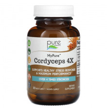 Грибы Pure Essence, MyPure, кордицепс 4X, 30 растительных капсул