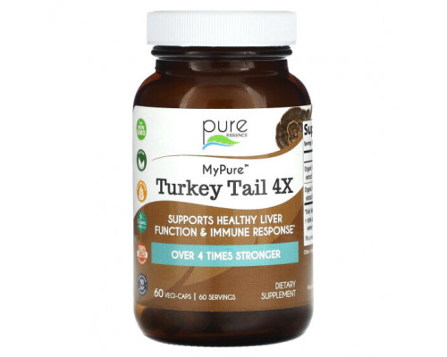 Грибы My Pure, Turkey Tail 4X, 60 Vegi-Caps Грибы My Pure, Turkey Tail 4X, 60 Vegi-Caps