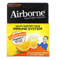 AirBorne, Immune Support Supplement, Zesty Orange, 2 Tubes, 10 Effervescent Tablets Each