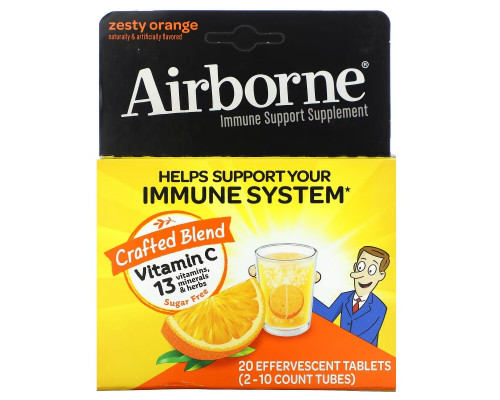 AirBorne, Immune Support Supplement, Zesty Orange, 2 Tubes, 10 Effervescent Tablets Each AirBorne, Immune Support Supplement, Zesty Orange, 2 Tubes, 10 Effervescent Tablets Each