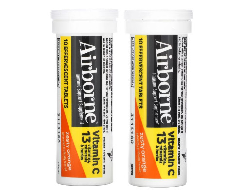 AirBorne, Immune Support Supplement, Zesty Orange, 2 Tubes, 10 Effervescent Tablets Each AirBorne, Immune Support Supplement, Zesty Orange, 2 Tubes, 10 Effervescent Tablets Each