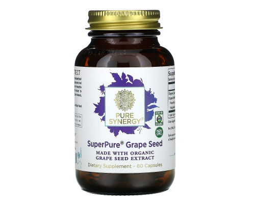 Pure Synergy, органический ультрачистый экстракт виноградных косточек, 60 органических капсул в растительной оболочке Pure Synergy, органический ультрачистый экстракт виноградных косточек, 60 органических капсул в растительной оболочке