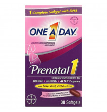 One-A-Day, Prenatal 1 with Folic Acid, DHA & Iron, Multivitamin/Multimineral Supplement, 30 Softgels