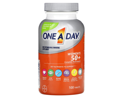 One-A-Day, Для женщин 50+, мультивитамины, польза для здоровья, 100 таблеток One-A-Day, Для женщин 50+, мультивитамины, польза для здоровья, 100 таблеток