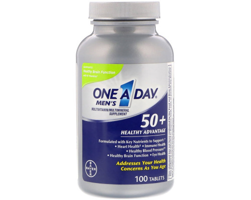 One-A-Day, Для мужчин 50+, польза для здоровья, мультивитаминная/мультиминеральная добавка, 100 таблеток One-A-Day, Для мужчин 50+, польза для здоровья, мультивитаминная/мультиминеральная добавка, 100 таблеток
