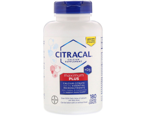 Citracal, Максимум, +D3, 180 капсуловидных таблеток в оболочке Citracal, Максимум, +D3, 180 капсуловидных таблеток в оболочке