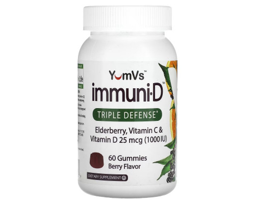 YumV's, Elderberry, Vitamin C & Vitamin D, Triple Defense, Berry Flavor, 25 mcg (1,000 IU), 60 Gummies YumV's, Elderberry, Vitamin C & Vitamin D, Triple Defense, Berry Flavor, 25 mcg (1,000 IU), 60 Gummies