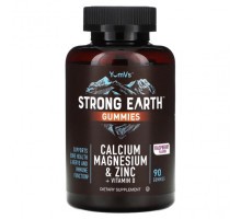 Кальций YumV's, Жевательные мармеладки Strong Earth, кальций, магний и цинк + витамин D, малина, 90 жевательных таблеток