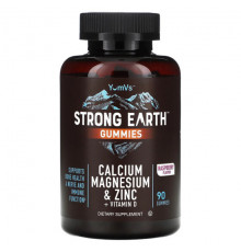 Кальций YumV's, Жевательные мармеладки Strong Earth, кальций, магний и цинк + витамин D, малина, 90 жевательных таблеток
