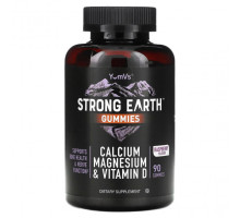 Кальций YumV's, Strong Earth, жевательные мармеладки с кальцием, магнием и витамином D, малина, 90 жевательных таблеток