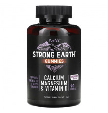 Кальций YumV's, Strong Earth, жевательные мармеладки с кальцием, магнием и витамином D, малина, 90 жевательных таблеток