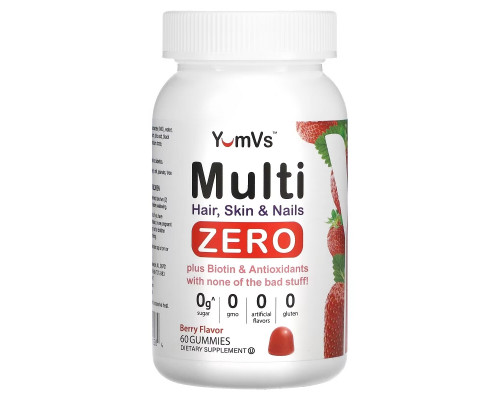 Yum-Vs, Multi, Hair, Skin & Nails Zero, Berry, 60 Gummies Yum-Vs, Multi, Hair, Skin & Nails Zero, Berry, 60 Gummies