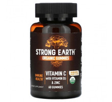 Цинк YumV's, Органические жевательные мармеладки Strong Earth, витамин C с витамином D3 и цинком, мандарин и апельсин, 60 жевательных мармеладок