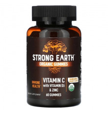 Цинк YumV's, Органические жевательные мармеладки Strong Earth, витамин C с витамином D3 и цинком, мандарин и апельсин, 60 жевательных мармеладок