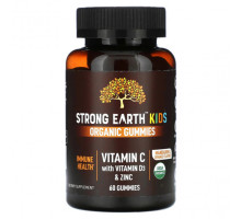 Витамин C YumV's, Органические жевательные мармеладки Strong Earth Kids, витамин C с витамином D3 и цинком, мандарин и апельсин, 60 жевательных мармеладок