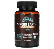 Витамин D YumV's, Органические жевательные мармеладки Strong Earth, витамин D3, клубника и малина, 25 мкг (1000 МЕ), 60 жевательных таблеток
