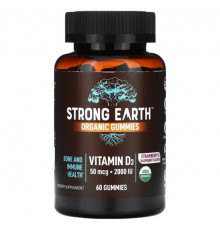 Витамин D YumV's, Органические жевательные мармеладки Strong Earth, витамин D3, клубника и малина, 25 мкг (1000 МЕ), 60 жевательных таблеток