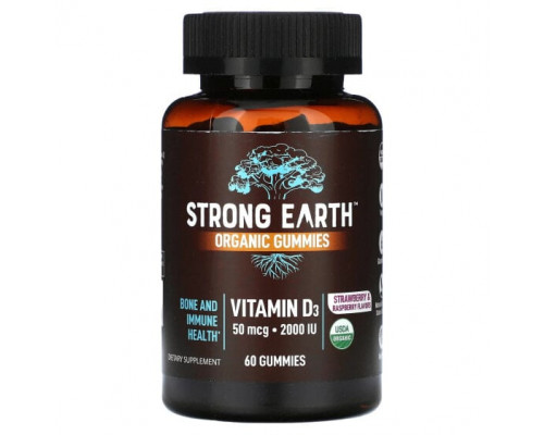 Витамин D YumV's, Органические жевательные мармеладки Strong Earth, витамин D3, клубника и малина, 25 мкг (1000 МЕ), 60 жевательных таблеток Витамин D YumV's, Органические жевательные мармеладки Strong Earth, витамин D3, клубника и малина, 25 мкг (1000 МЕ), 60 жевательных таблеток
