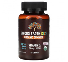 Детское здоровье YumV's, Strong Earth Kids Organic Gummies, Vitamin D3, Strawberry & Raspberry, 25 mcg (1,000 IU), 60 Gummies