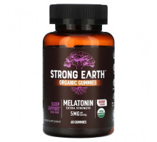 БАДы YumV's, Органические жевательные мармеладки Strong Earth, мелатонин, усиленная форма, ягоды, 5 мг, 60 жевательных таблеток