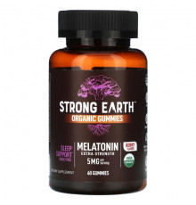 БАДы YumV's, Органические жевательные мармеладки Strong Earth, мелатонин, усиленная форма, ягоды, 5 мг, 60 жевательных таблеток